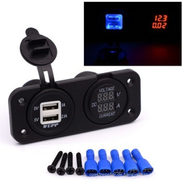 Dual-USB-Kfz-Ladebuchsen Steckdose mit LED-Digitalanzeige, Monitor-Voltmeter und Strommesser für Boot / Wohnmobil